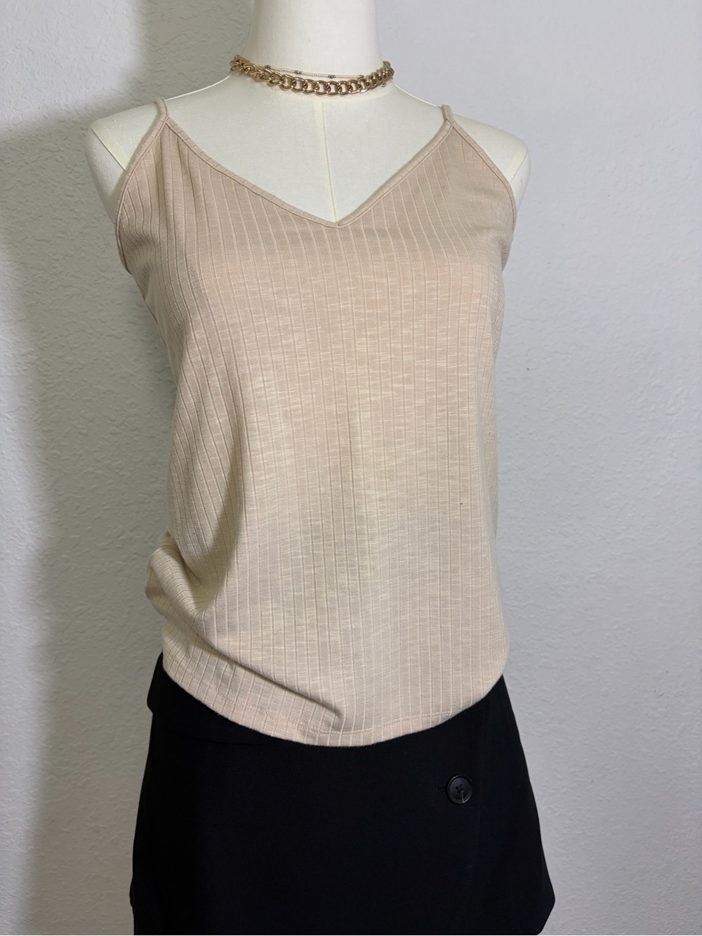 LOFT Beige Ribbed V-Neck Spaghetti Strap Cami